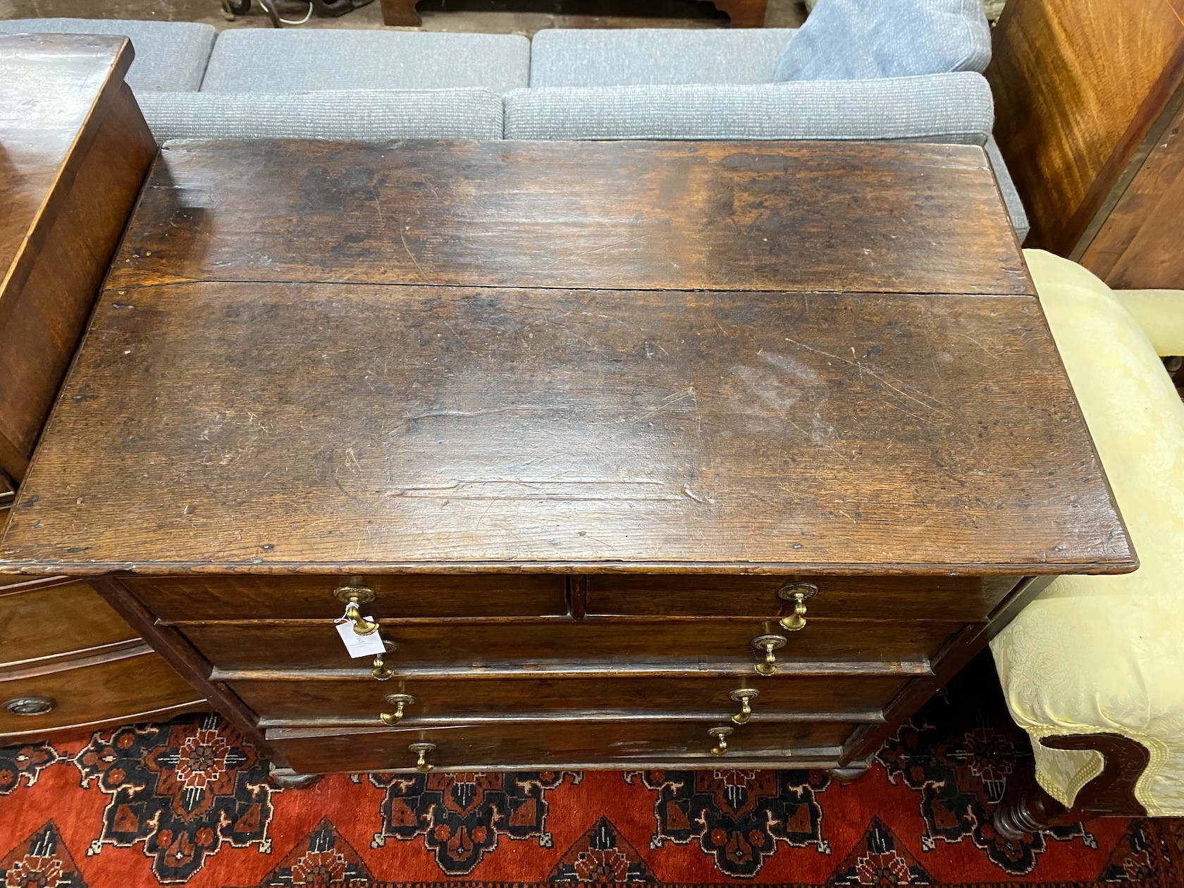 An 18th century oak chest, width 100cm, depth 57cm, height 85cm
